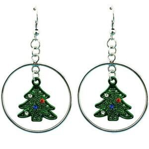 Christmas Tree Hoop French Earrings